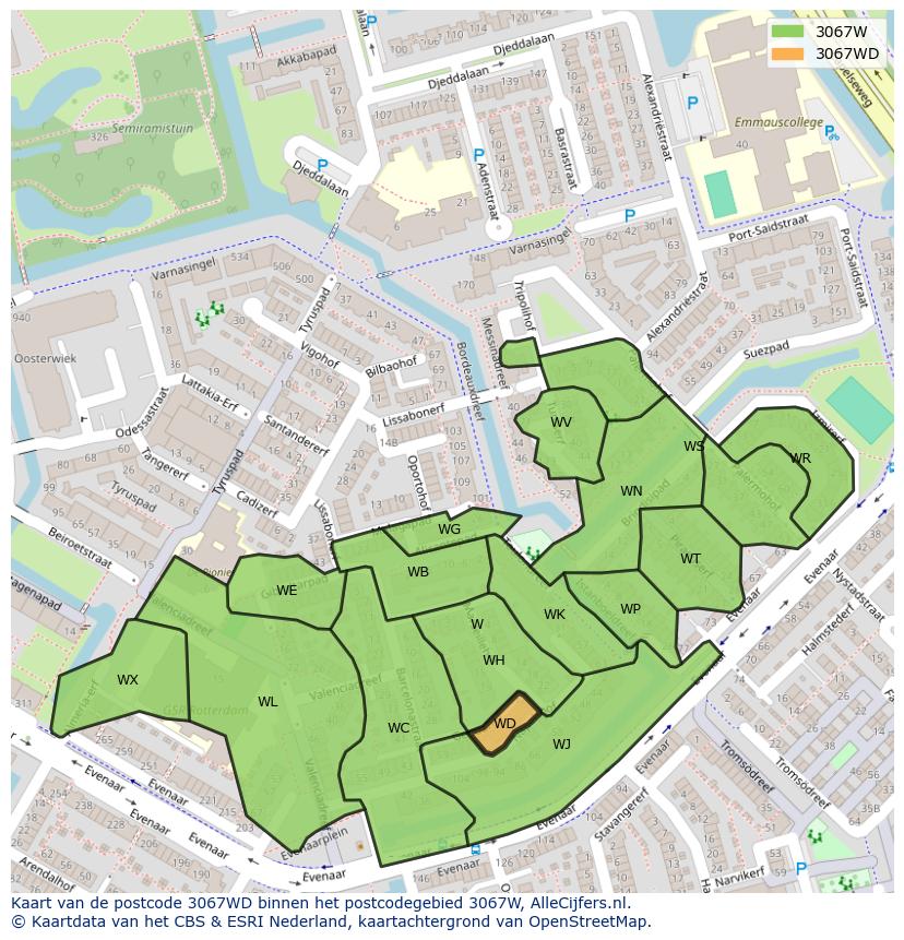 Afbeelding van het postcodegebied 3067 WD op de kaart.