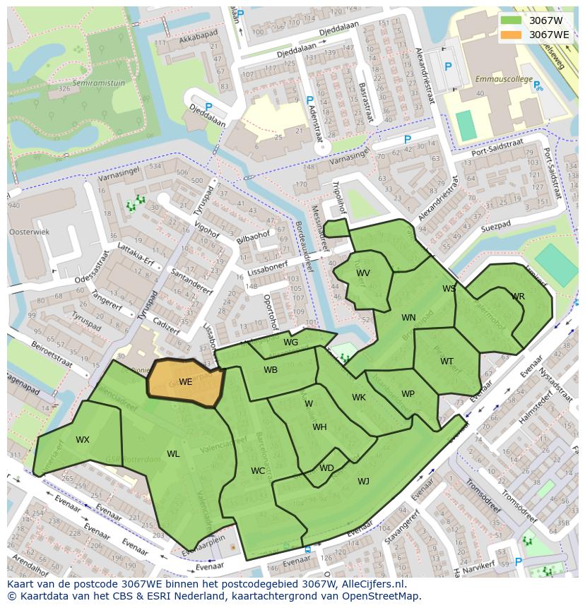 Afbeelding van het postcodegebied 3067 WE op de kaart.