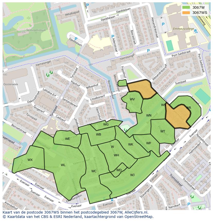 Afbeelding van het postcodegebied 3067 WS op de kaart.