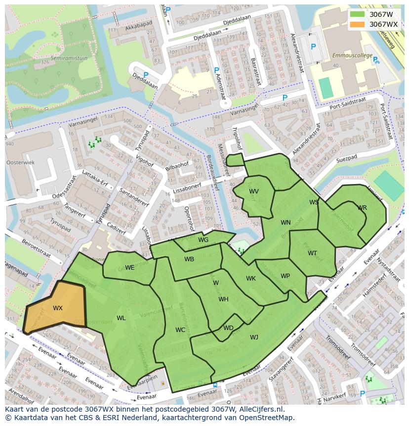 Afbeelding van het postcodegebied 3067 WX op de kaart.