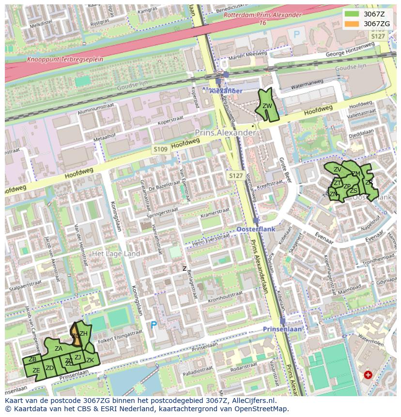 Afbeelding van het postcodegebied 3067 ZG op de kaart.