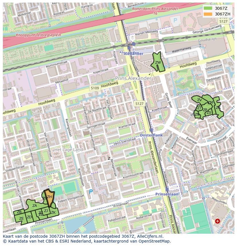 Afbeelding van het postcodegebied 3067 ZH op de kaart.