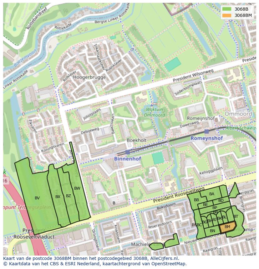 Afbeelding van het postcodegebied 3068 BM op de kaart.