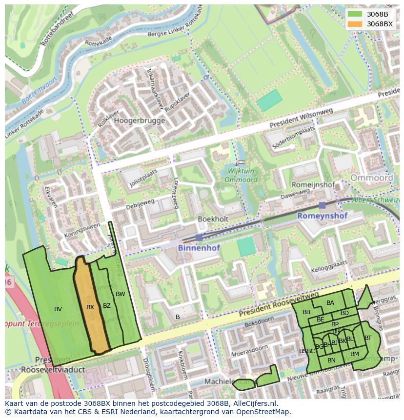 Afbeelding van het postcodegebied 3068 BX op de kaart.