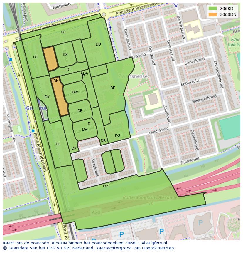 Afbeelding van het postcodegebied 3068 DN op de kaart.