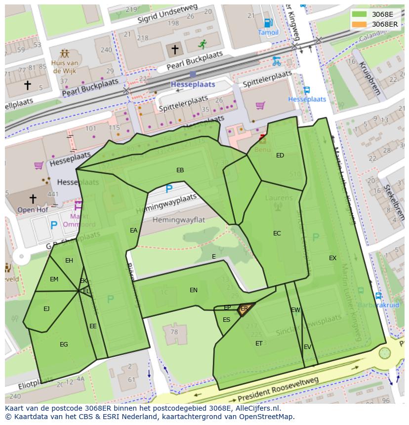 Afbeelding van het postcodegebied 3068 ER op de kaart.