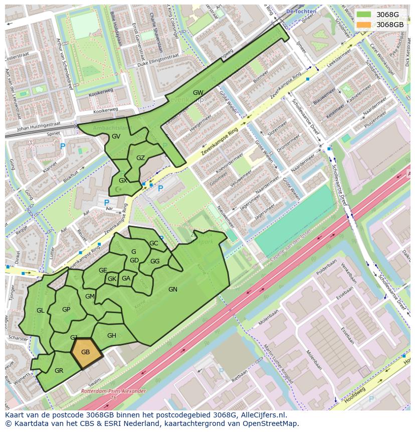 Afbeelding van het postcodegebied 3068 GB op de kaart.