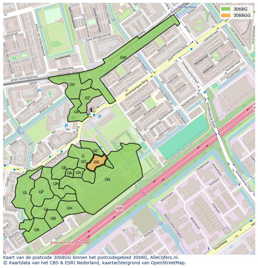 Afbeelding van het postcodegebied 3068 GG op de kaart.