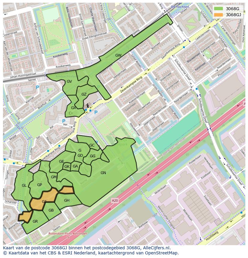 Afbeelding van het postcodegebied 3068 GJ op de kaart.