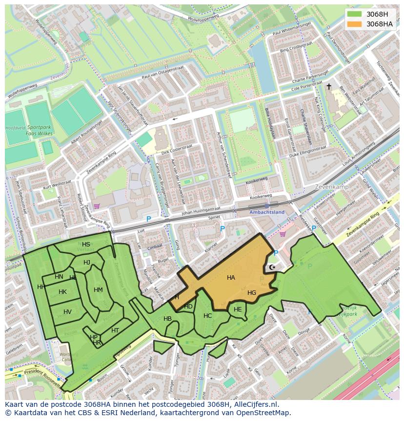 Afbeelding van het postcodegebied 3068 HA op de kaart.