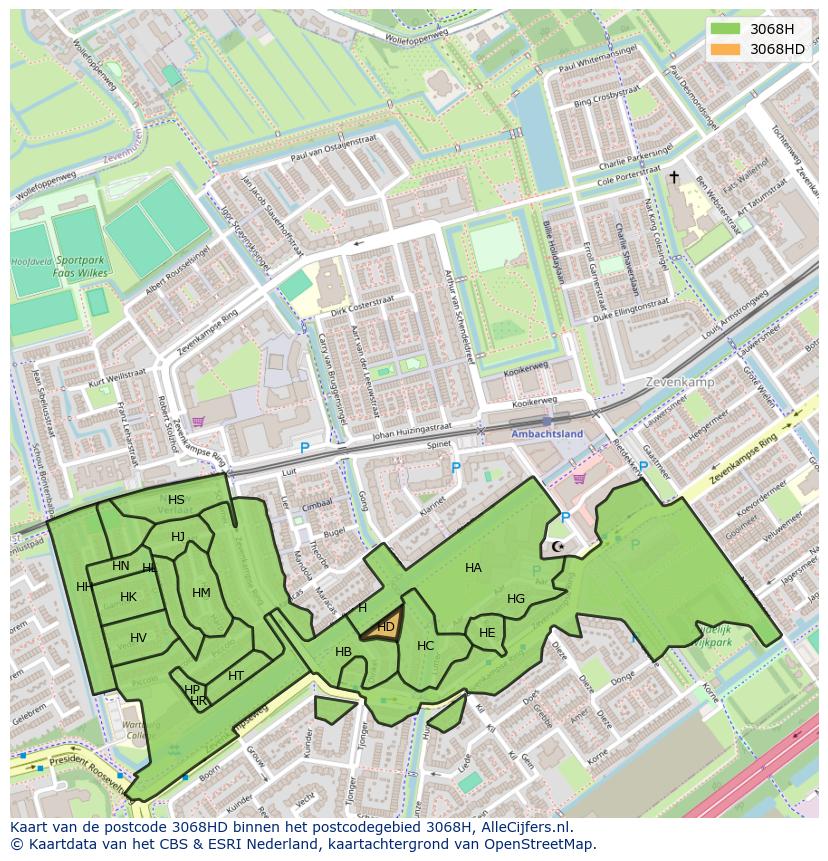 Afbeelding van het postcodegebied 3068 HD op de kaart.