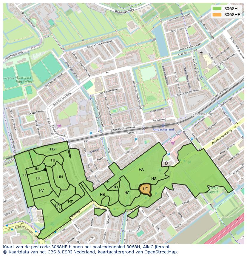 Afbeelding van het postcodegebied 3068 HE op de kaart.