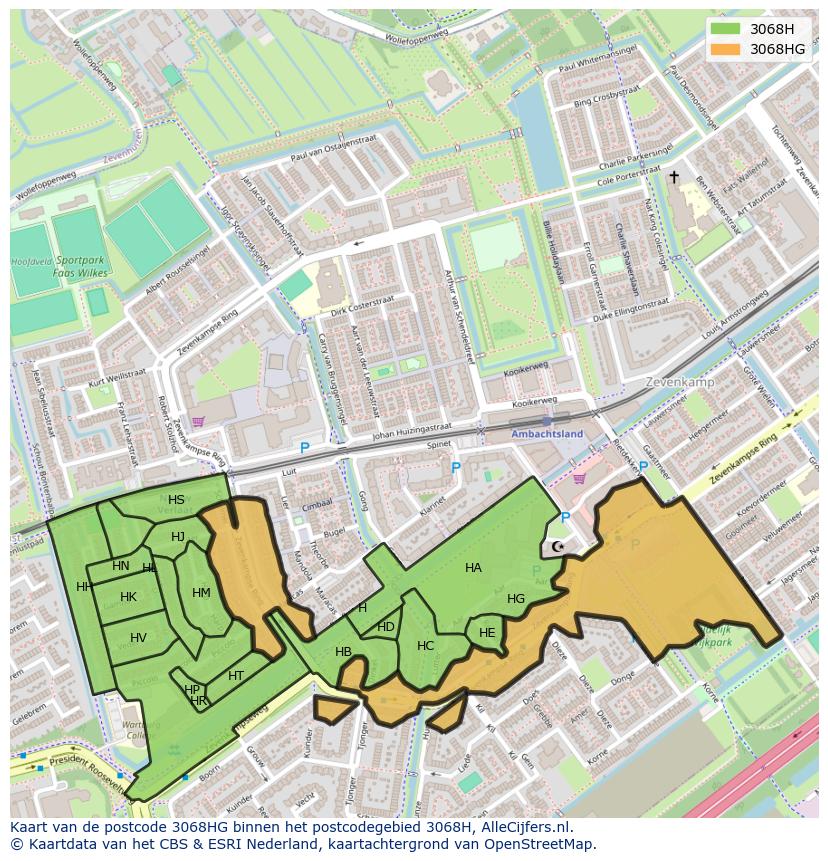 Afbeelding van het postcodegebied 3068 HG op de kaart.