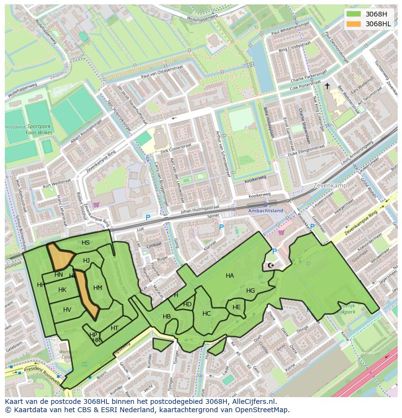 Afbeelding van het postcodegebied 3068 HL op de kaart.