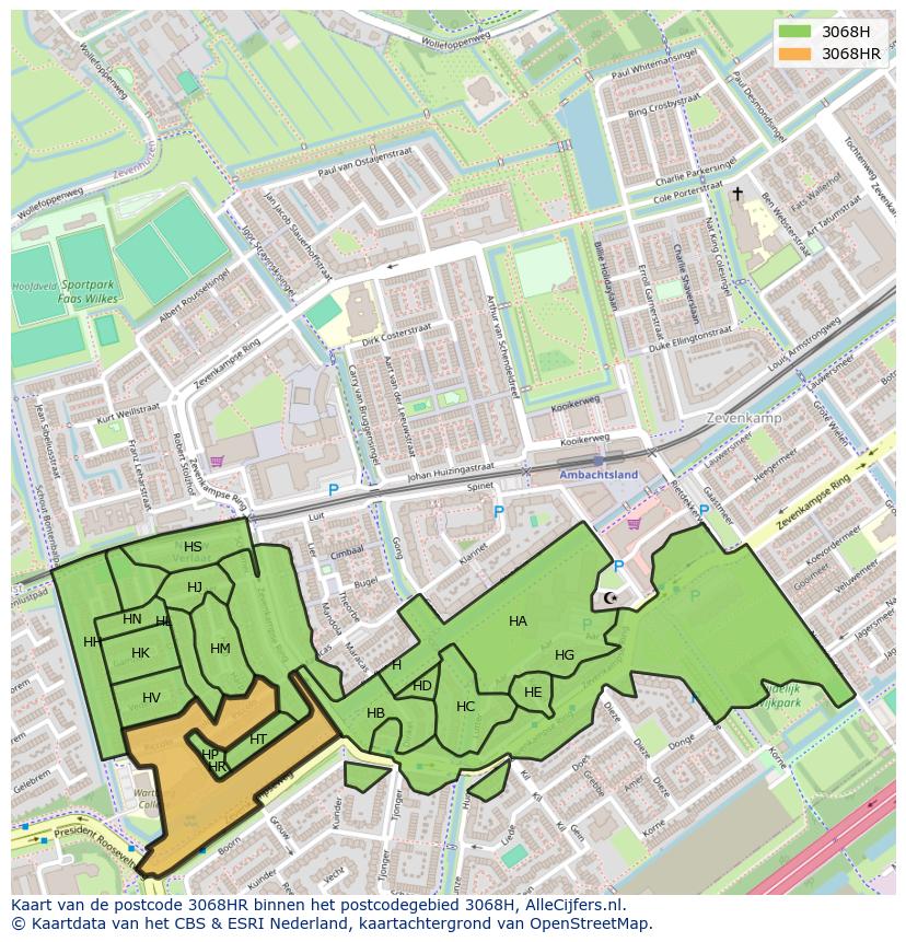 Afbeelding van het postcodegebied 3068 HR op de kaart.
