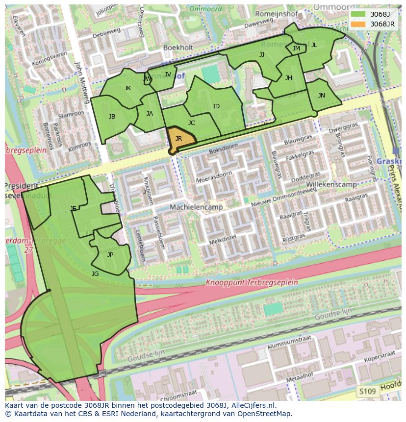 Afbeelding van het postcodegebied 3068 JR op de kaart.