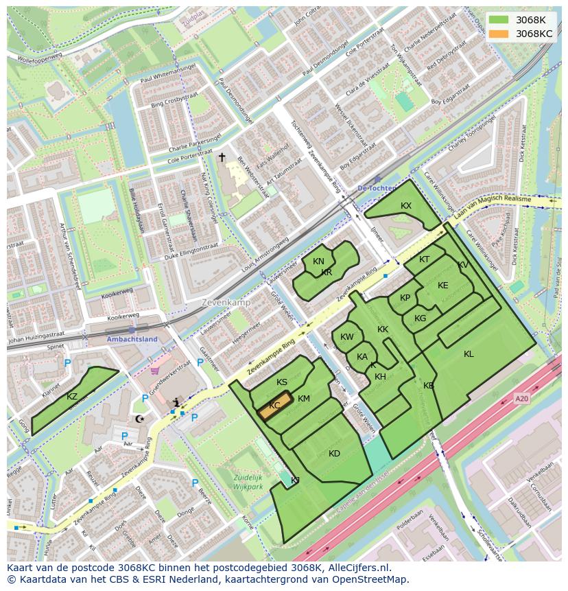 Afbeelding van het postcodegebied 3068 KC op de kaart.