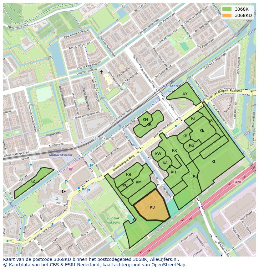 Afbeelding van het postcodegebied 3068 KD op de kaart.