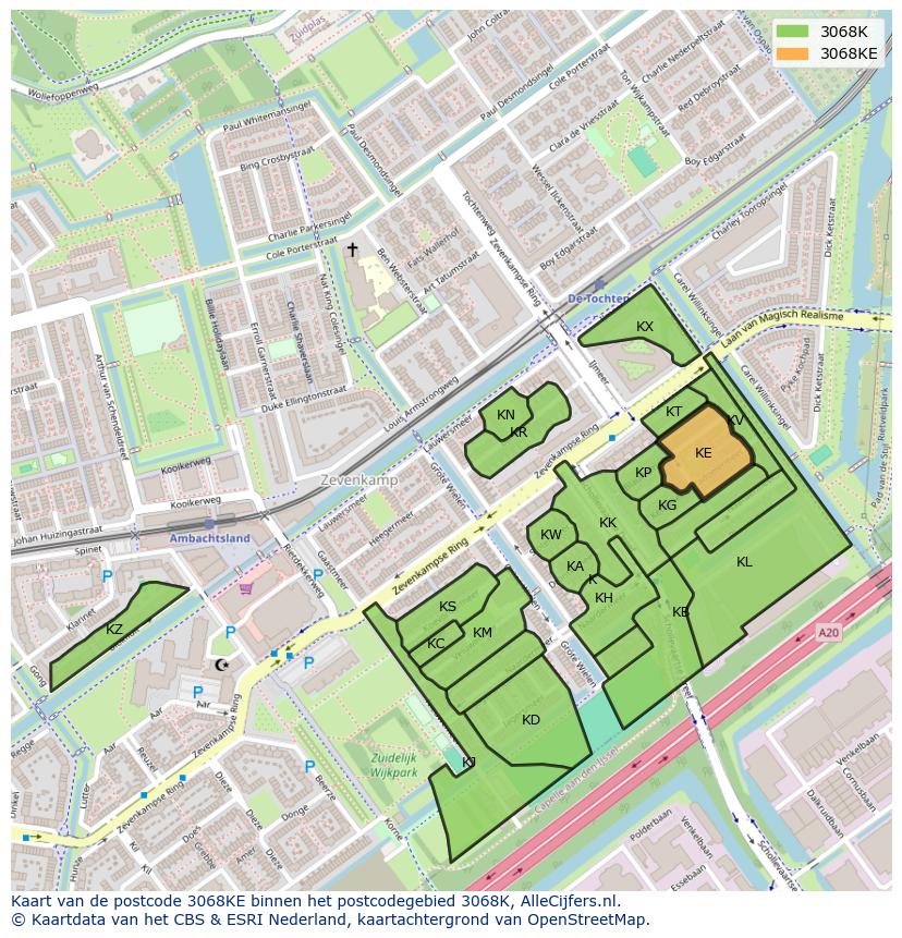Afbeelding van het postcodegebied 3068 KE op de kaart.
