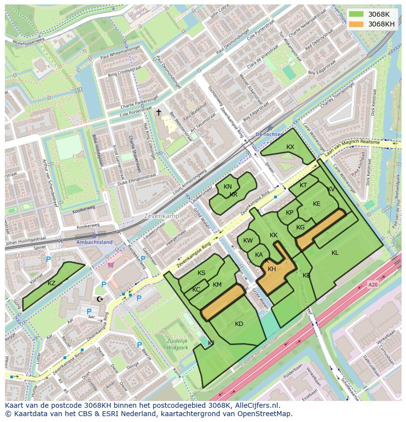 Afbeelding van het postcodegebied 3068 KH op de kaart.