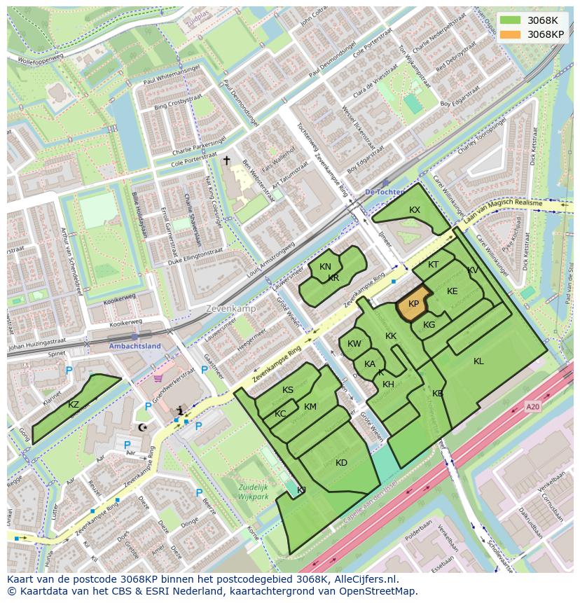 Afbeelding van het postcodegebied 3068 KP op de kaart.