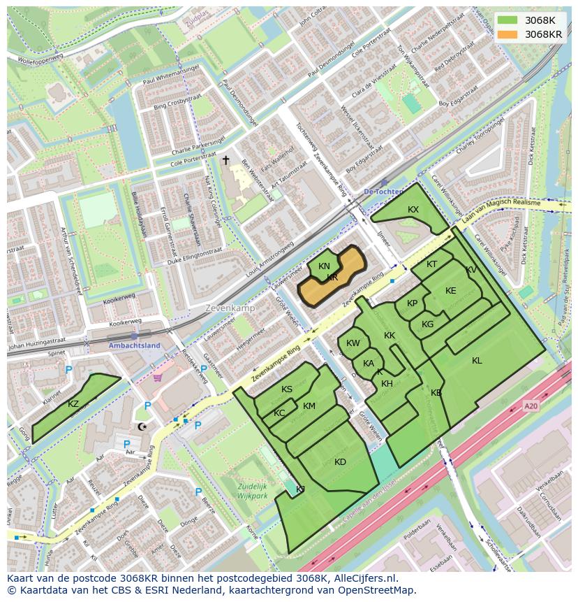 Afbeelding van het postcodegebied 3068 KR op de kaart.