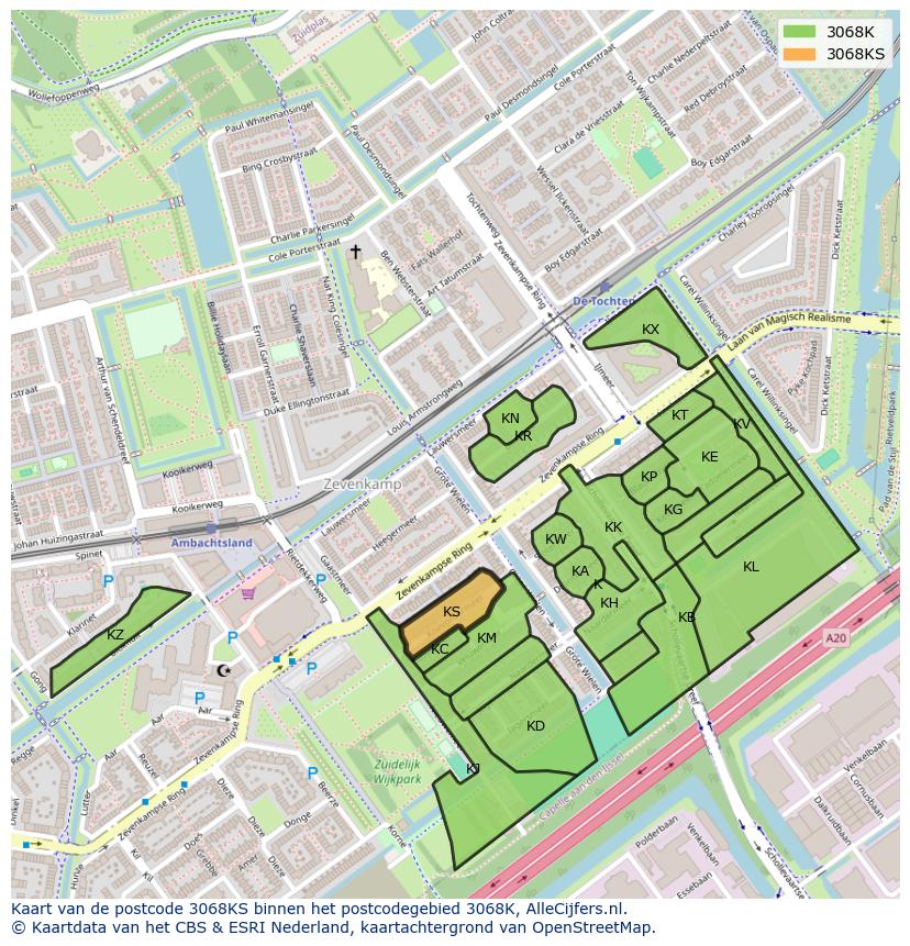 Afbeelding van het postcodegebied 3068 KS op de kaart.
