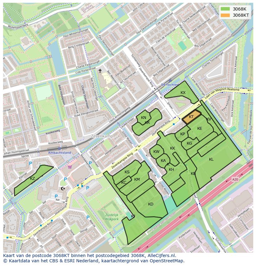 Afbeelding van het postcodegebied 3068 KT op de kaart.