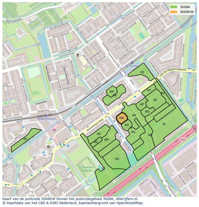 Afbeelding van het postcodegebied 3068 KW op de kaart.