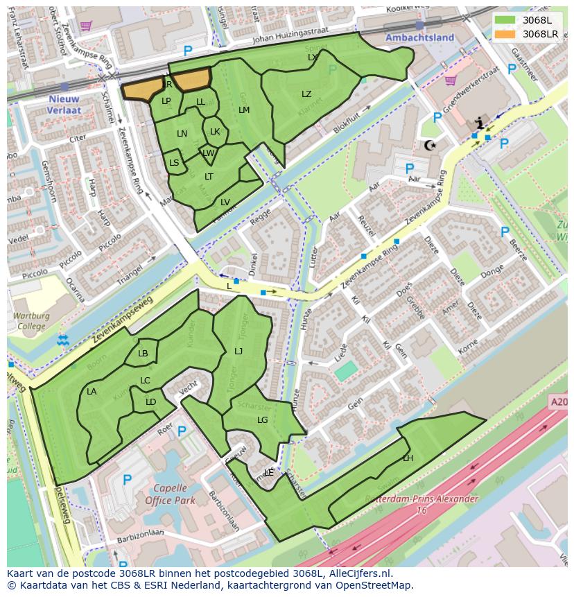 Afbeelding van het postcodegebied 3068 LR op de kaart.