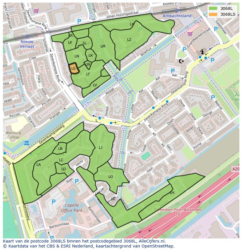 Afbeelding van het postcodegebied 3068 LS op de kaart.
