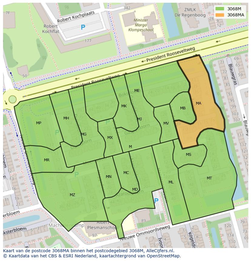 Afbeelding van het postcodegebied 3068 MA op de kaart.