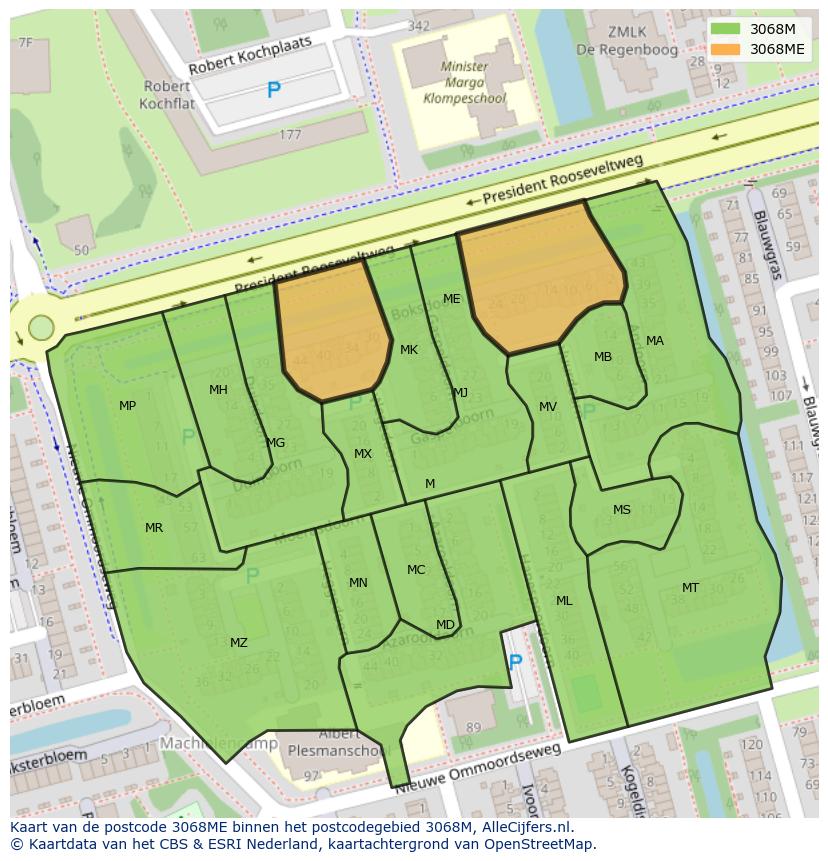 Afbeelding van het postcodegebied 3068 ME op de kaart.