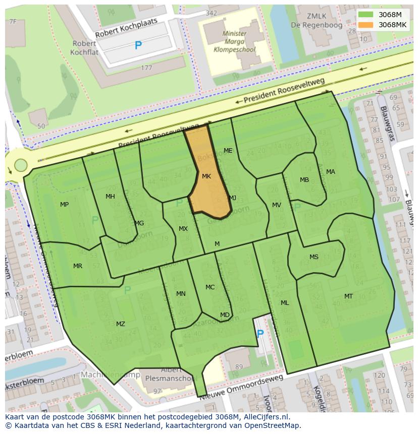 Afbeelding van het postcodegebied 3068 MK op de kaart.
