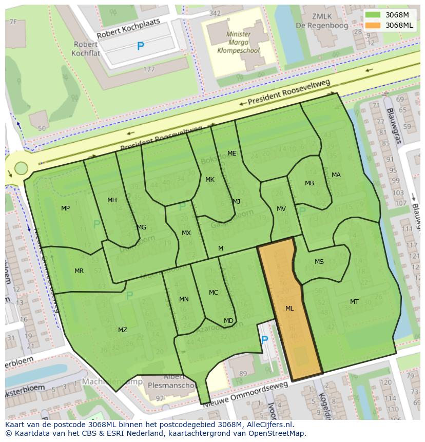 Afbeelding van het postcodegebied 3068 ML op de kaart.