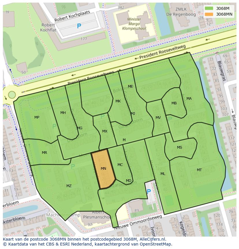 Afbeelding van het postcodegebied 3068 MN op de kaart.