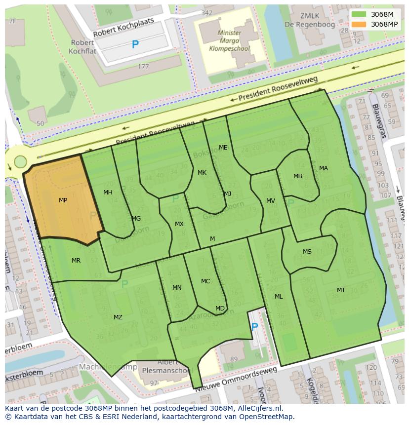 Afbeelding van het postcodegebied 3068 MP op de kaart.