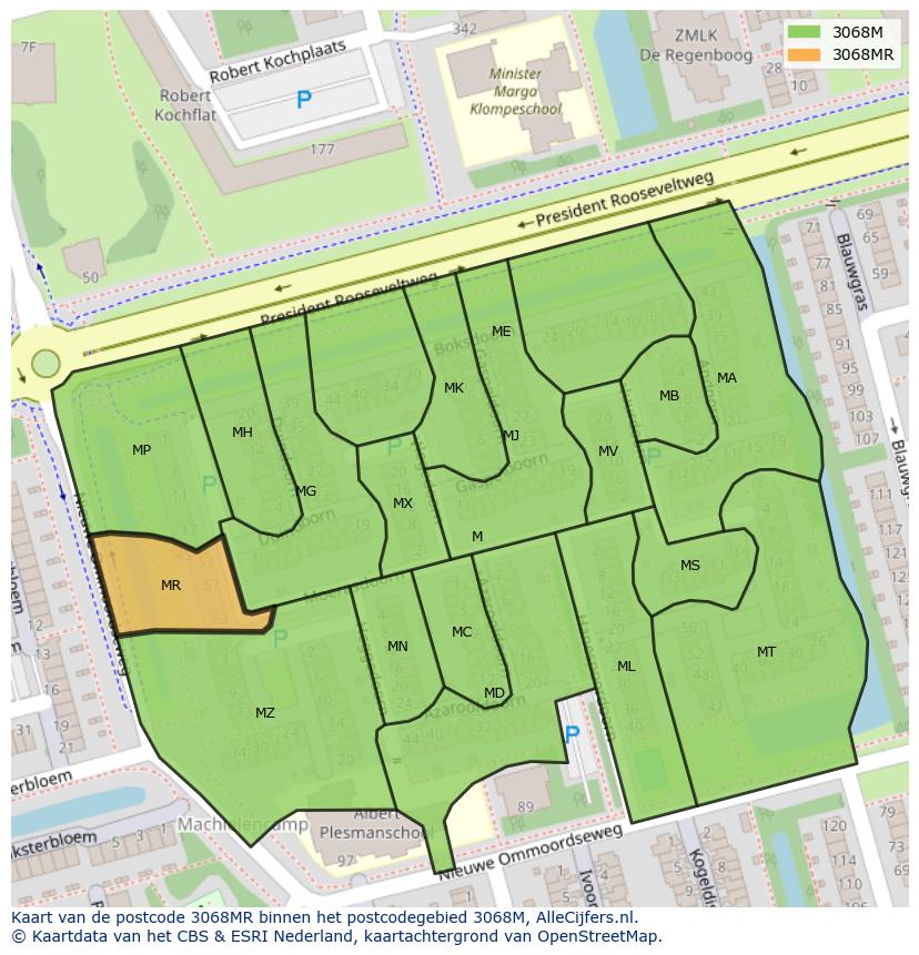 Afbeelding van het postcodegebied 3068 MR op de kaart.