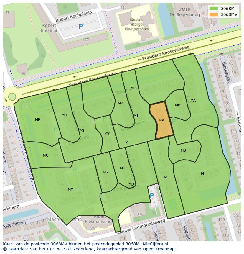 Afbeelding van het postcodegebied 3068 MV op de kaart.