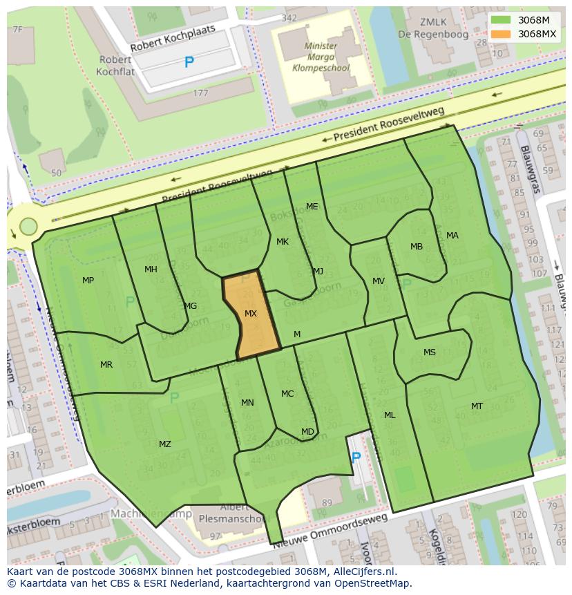 Afbeelding van het postcodegebied 3068 MX op de kaart.