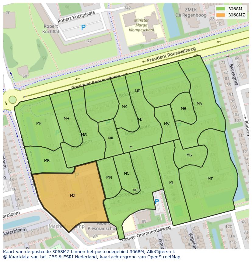 Afbeelding van het postcodegebied 3068 MZ op de kaart.