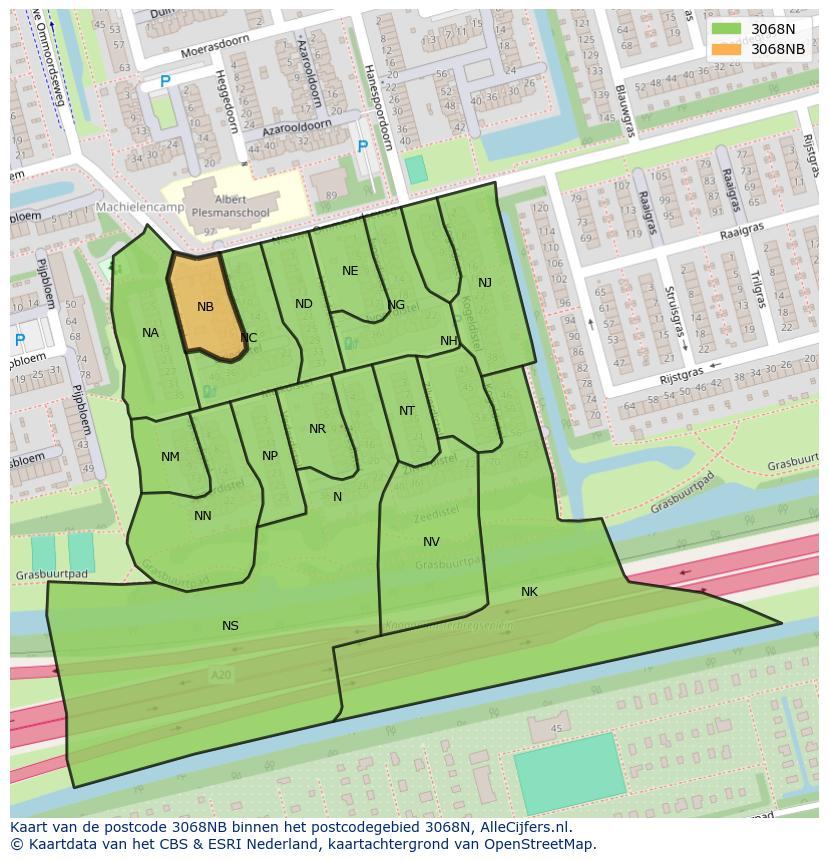 Afbeelding van het postcodegebied 3068 NB op de kaart.