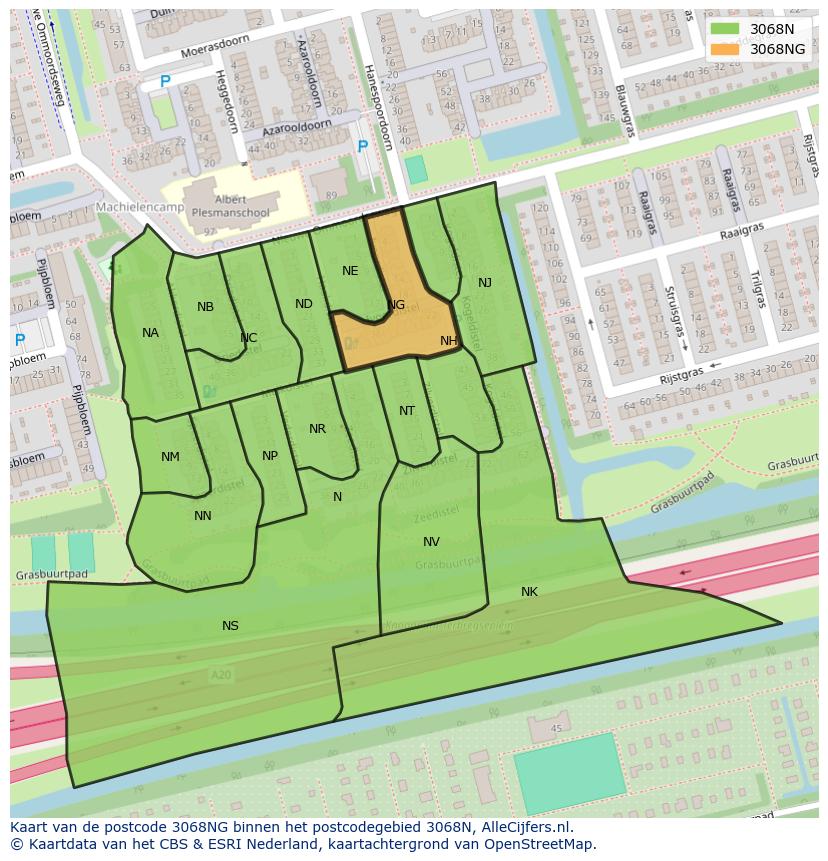 Afbeelding van het postcodegebied 3068 NG op de kaart.