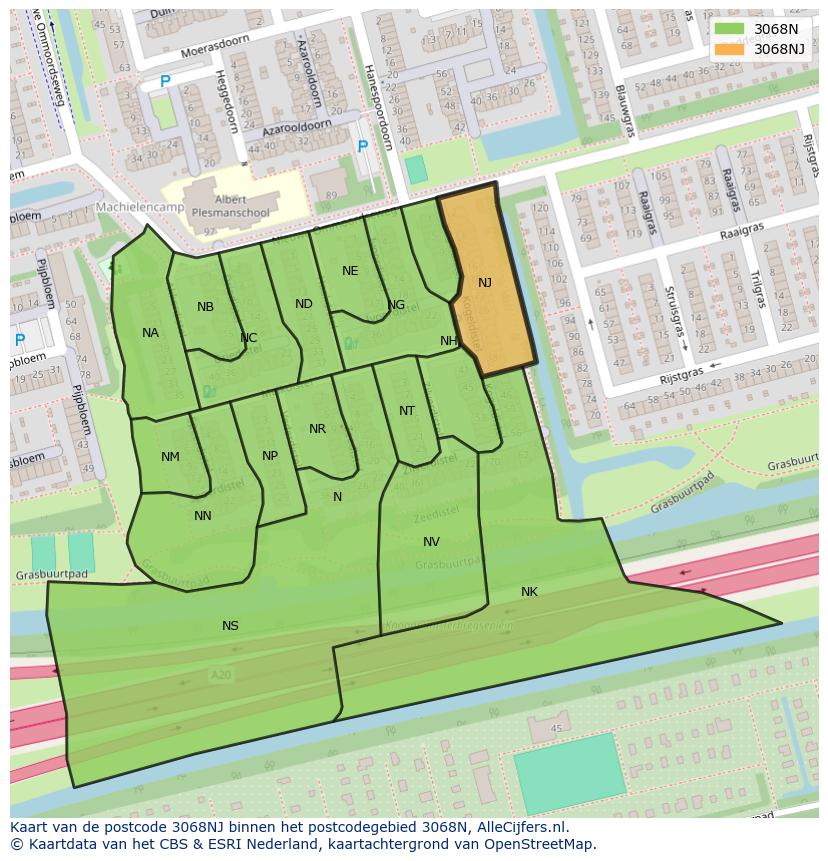 Afbeelding van het postcodegebied 3068 NJ op de kaart.