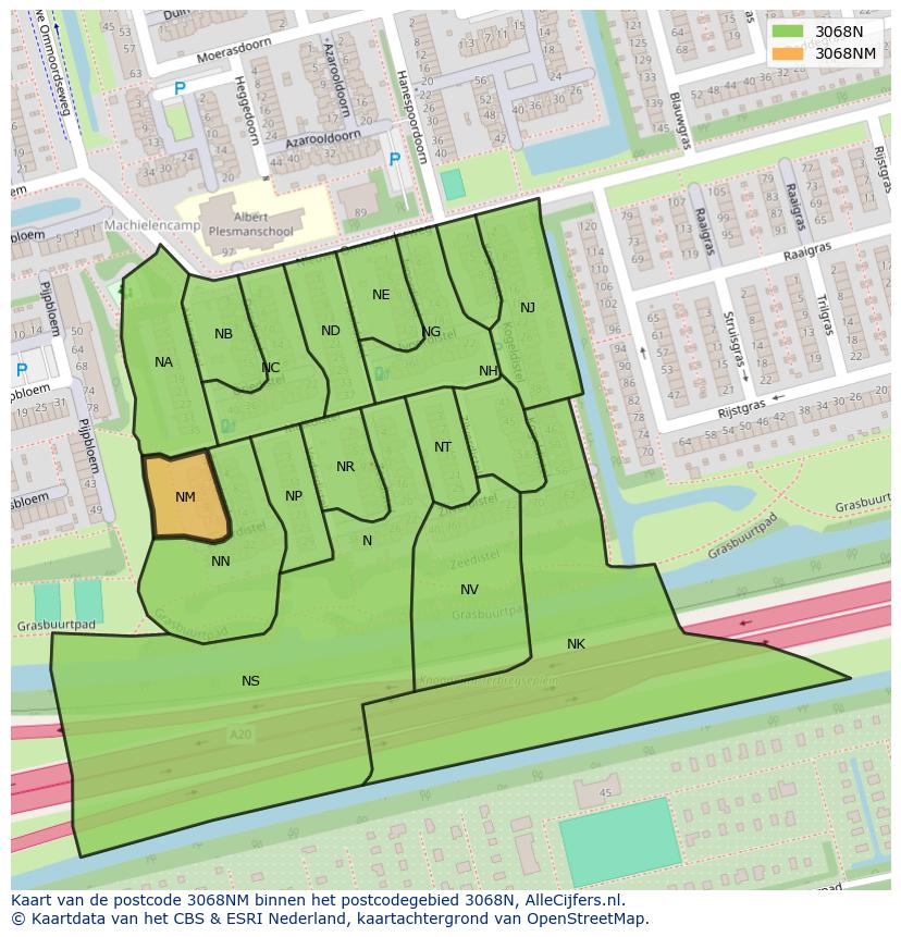 Afbeelding van het postcodegebied 3068 NM op de kaart.