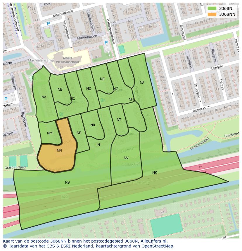 Afbeelding van het postcodegebied 3068 NN op de kaart.