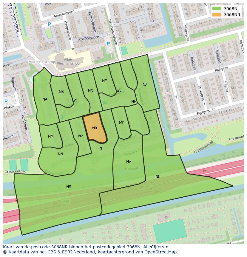 Afbeelding van het postcodegebied 3068 NR op de kaart.