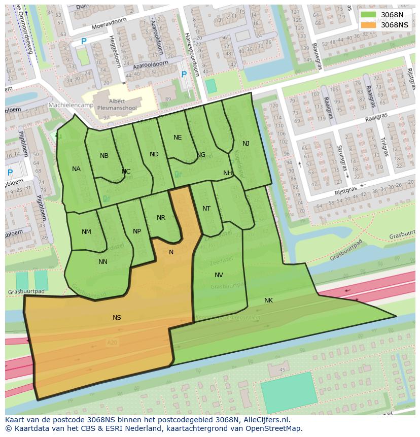 Afbeelding van het postcodegebied 3068 NS op de kaart.