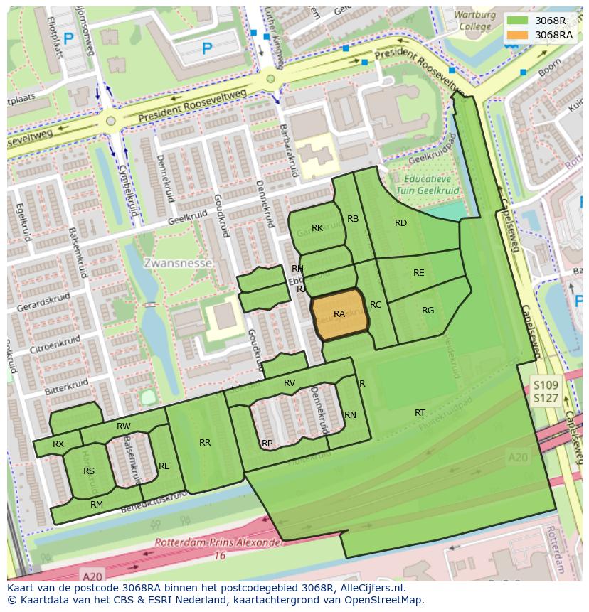 Afbeelding van het postcodegebied 3068 RA op de kaart.