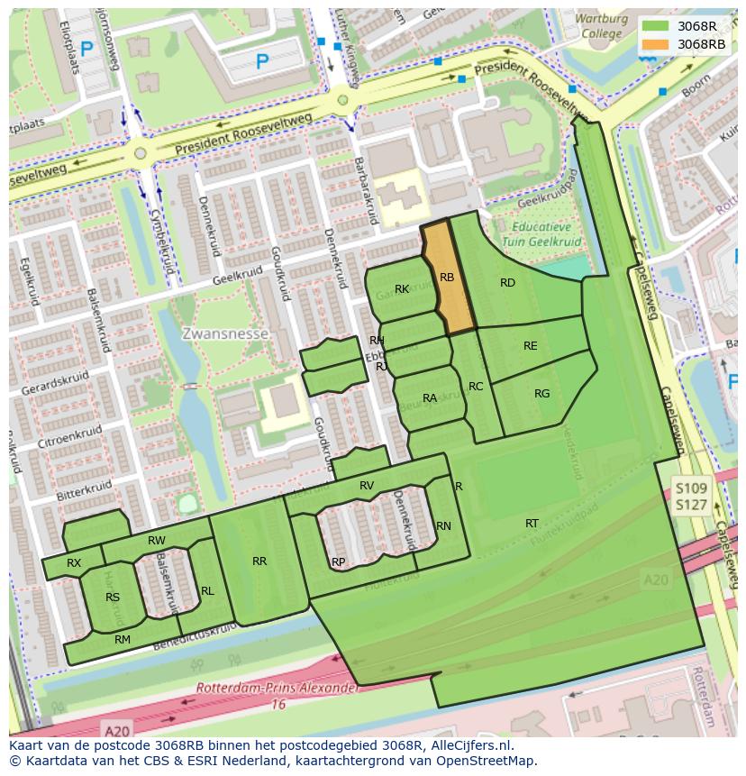Afbeelding van het postcodegebied 3068 RB op de kaart.